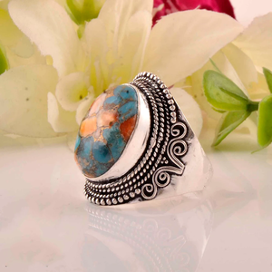 Bague de déclaration bohème en argent sterling 925 avec turquoise coquillage, faite à la main, pour femme, idéale pour les fêtes et les mariages - Product Image 1