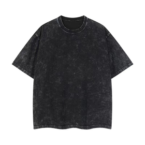 T-shirt en jean oversize pour homme, manches courtes, tie-dye, couleur unie, col rond, style décontracté, tissu 100% coton tissé, longueur standard - Product Image 2