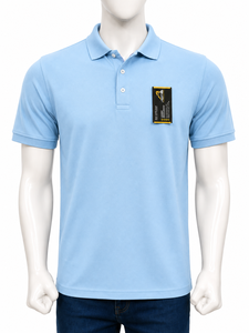 Chemise décontractée pour homme à manches courtes bleu clair avec logo imprimé sur le devant, en jersey de polyester respirant avec poche - Product Image 1