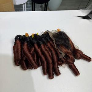 Ensemble Paquets Assortis Avec Fermeture Ombre Brun Couleur Doigt Bouclés Cheveux Humains Haute Qualité Beaux Cheveux Humains Vietnamien - Product Image 3