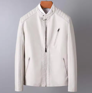 Veste de costume courte ajustée en cuir véritable pour homme avec col montant, manteau d'hiver - Product Image 6