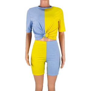 Women's Casual 2-Piece Solid Color Summer <b>Knitted</b> T-Shirt Shorts <b>Set</b> Quick Dry Breathable Cotton/Polyester Fabric Custom Color - Product Image 3