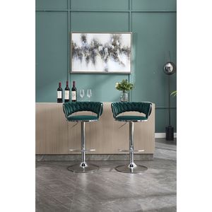 Set of 2 Swivel Height <b>Adjustable</b> Bar <b>Stools</b> with Chrome Footrest Base Velvet + Chrome Leg Simple Design + Mechanical Lifting - Product Image 2