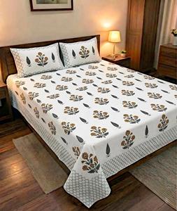 Parure de lit King Size indienne avec 2 taies d'oreiller réversibles, motif élégant et réversible, disponible à la vente - Product Image 1