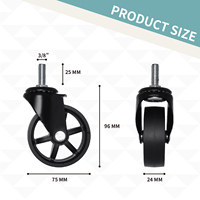 Roue pivotante silencieuse CCE 75 mm en nylon avec roulement, tige filetée 3/8 po, frein, capacité de charge 40 kg, durable, multi-usage, pour la maison