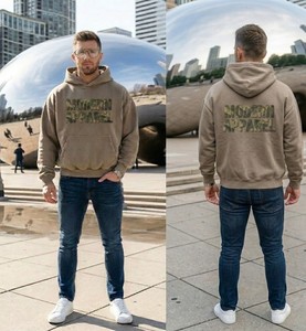 Sweat-shirts surdimensionnés pour hommes, en coton lourd 400 g/m², sans cordon, avec broderie personnalisée en chenille, logo OEM, streetwear de haute qualité. - Product Image 2