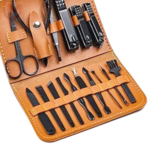Kit de manucure en cuir, ensemble de coupe-ongles 12 pièces, style classique portable pour adultes - Product Image 3