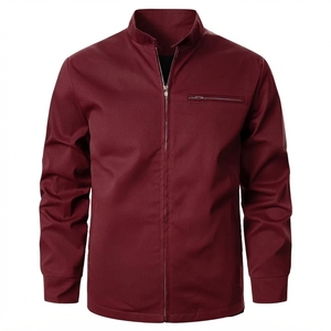 Chaqueta de Hombre Verde Oliva con Cuello Alto y Cierre, Informal, Transpirable, de Poliéster, Corte Regular, Color Sólido, Tejido Liso - Product Image 3