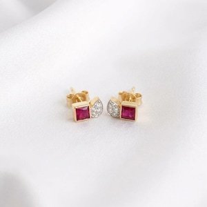 Pendientes de Oro de 9KT con Rubí Natural y Diamantes, Toi Et Moi, Regalo de Lujo para Compromiso, Boda, Aniversario, Fiesta - Product Image 2