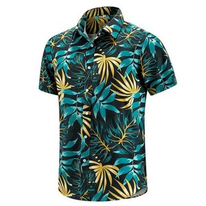 Ensemble de vêtements de plage personnalisés pour hommes hawaïens, chemise à boutons de haute qualité, motif floral, 100% coton, chemises hawaïennes pour hommes - Product Image 1