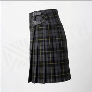 Women Wool Plaid <b>Wrap</b> Mini <b>Skirt</b> With Belt Adjustable Waist Autumn Style - Product Image 3