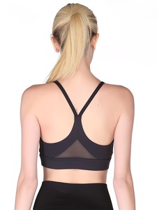 Ladies Thin Strap Y Back Sport Brassiere Mesh Panel Running Vest High Elasticity Athletic Crop Top Removable <b>Pads</b> - Product Image 4