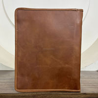 Cahier exclusif en cuir véritable usiné avec fermeture éclair Portefeuille en cuir de vachette Cahier de table multi-fonctions format A4 avec fente pour carte