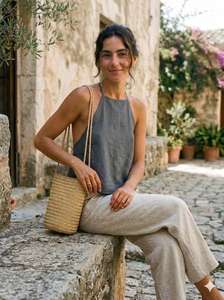 Top Halter Bohemio de Algodón Orgánico 100% para Mujer |   Top con espalda descubierta y lazo en la cintura para todas las estaciones |   ODM Vintage Hecho a Medida - Product Image 3