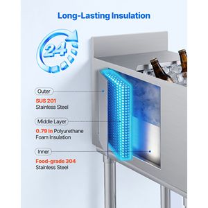 Contenitore per Ghiaccio Commerciale 39.6 Qt Capacità Massima 12 X 24 X 33 Pollici in Acciaio Inox con Coperchio Scorrevole per Cucine Commerciali, Durata 24 Ore - Product Image 3
