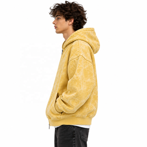 Sudadera con capucha y cremallera para hombre, estilo streetwear, con estampado tie-dye amarillo, de corte holgado y bolsillo canguro. - Product Image 2