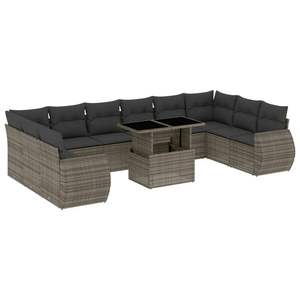 Ensemble de canapés de jardin gris en rotin avec coussins, design contemporain - Product Image 2