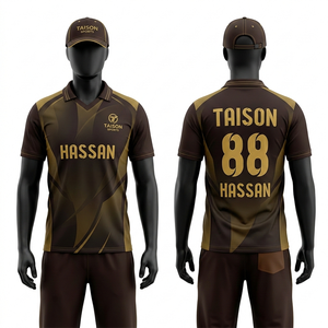 เสื้อคริกเก็ตชาย 180 GSM โพลีเอสเตอร์อินเตอร์ล็อคคุณภาพพรีเมียม สีม่วงทอง ปักลายแบบซับลิเมชั่นตามสั่ง เสื้อทีมซับลิเมชั่น - Product Image 2