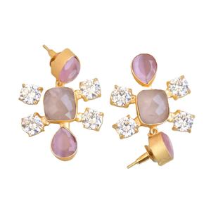 Boucles d'oreilles en laiton en gros, zircon, pierre naturelle brute, design antique, finition en laiton, motif unique de créateur, export en vrac - Product Image 5