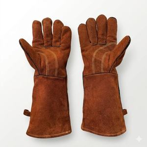 Gants de soudage électriques en cuir de vachette 35 cm, doublés polaire, avec pouce à ailettes, résistants à la chaleur MIG – Stock direct usine Special Crown - Product Image 4