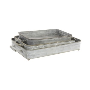 Ensemble de trois plateaux de service de tailles différentes en couleur gris galvanisé, qualité supérieure, vaisselle de cuisine de restaurant - Product Image 1