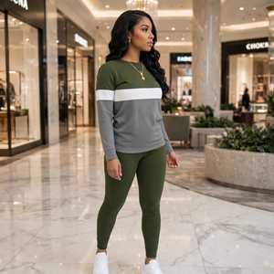 Ensemble de survêtement 2 pièces pour femme, sweat-shirt à manches longues et leggings color block - Product Image 3