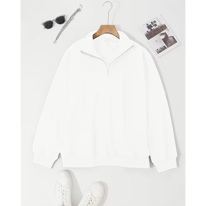 OEM Men's Women's Oversized Half Zip Sweatshirt Plain Grey <b>Mock</b> <b>Neck</b> Cotton Fleece Streetwear <b>Top</b> - Product Image 2