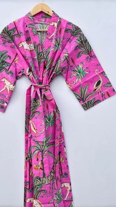ชุดนอนลายเสือสีชมพู เสื้อคลุมกิโมโนผ้าฝ้าย เสื้อคลุมอาบน้ำแบบอินเดีย - Product Image 2