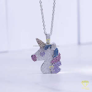 Unicorn pendant Multicolor mosaanite stones pendant jewelry Iced out unicorn necklace <b>Kids</b> unicorn jewelry - Product Image 4