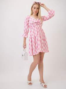 Robe midi évasée à col en V, taille élastiquée, imprimé floral, manches évasées surdimensionnées, 100% Georgette, lavable, meilleur prix - Product Image 5