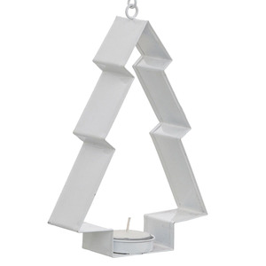 White Metal <b>Christmas</b> <b>Tree</b> Shaped Hanging And Tabletop Tealight <b>Candle</b> Holder For Festive Holiday Winter Home Decorative Display - Product Image 1