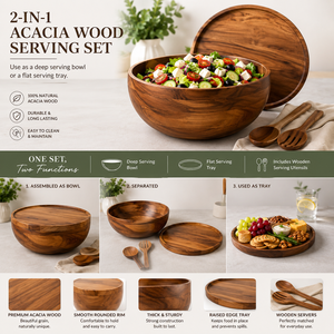 Juego de Tazones de Madera para Servir, Tazón para Mezclar Ensaladas, Cucharas Hechas a Mano, Ecológicas, Plato para Frutas para Fiestas, Diseño Moderno y Minimalista para Cocina - Product Image 5
