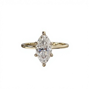 Bague de mariage et d'anniversaire en argent plaqué vintage de haute pureté, certifiée IGI, avec diamant de laboratoire taille marquise - Product Image 1