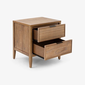 Table de chevet en teck massif, design contemporain mi-siècle, haute qualité avec corde tressée, finition naturelle pour chambre à coucher - Product Image 3