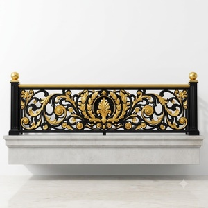 Barandilla de balcón de hierro forjado estilo europeo; resistente al óxido, fácil de montar, con motivos florales bañados en oro. - Product Image 1