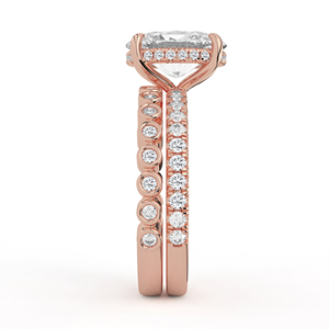 Anillo de Oro Amarillo de 14K y 18K con Diamantes Cultivados en Laboratorio, Corte Ovalado Central, Collar con Pavé Oculto, Bisel a Juego, Banda Redonda, Joyería Nupcial - Product Image 6