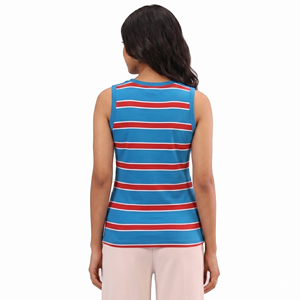 Camisetas sin mangas con estampado de rayas para mujer, top de verano sin mangas liso, camiseta sin mangas de verano para mujer, top de punto acanalado para mujer - Product Image 2