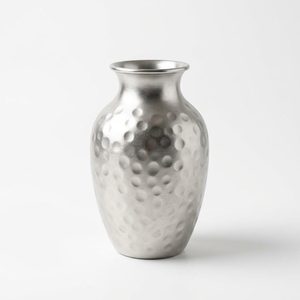 Jarrón de Flores Hecho a Mano de 22 cm, de Latón Plateado Mate y Acero Inoxidable, Diseño de Cráter Lunar, Decoración para el Hogar, Centro de Mesa para Bodas y Hoteles - Product Image 1
