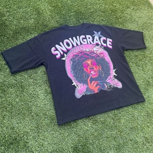 Snowgrace Printed Black T-Shirt Men's Oversized Fit Short Sleeve High Street O-Neck 100% Cotton Jersey Tee - Product Image 5