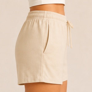 Shorts de bain pour femmes avec cordon de serrage à la taille, shorts de bain mi-taille pour femmes avec poche, shorts en coton à cordon de serrage pour femmes - Product Image 3