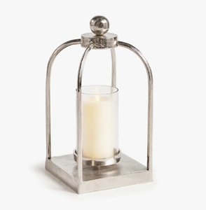 <b>Silver</b> Metal & Glass Arch Candle <b>Lantern</b> - Modern Pillar Candle Holder with Pedestal Base for Home Decor Wedding Table Centerpie - Product Image 3