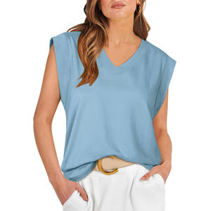 Débardeur en tricot pour femme, col en V, sans manches, couleur unie, respirant, écologique, séchage rapide, style décontracté - Product Image 4