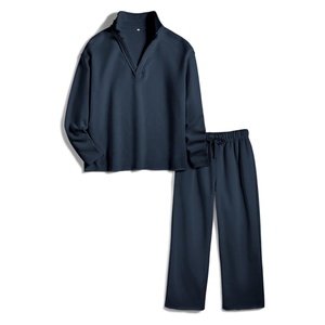 Conjunto Deportivo de Mujer Azul Marino con Media Cremallera, Manga Larga, Corte Holgado, Color Sólido, Ropa Casual de Otoño, Transpirable, Pantalones de Poliéster - Product Image 1
