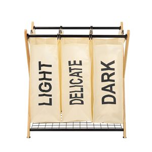 Panier à linge pliable Oceanstar X-Frame en bambou, 3 compartiments, blanc - Product Image 2