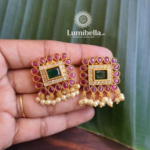 Square Fine Stud Earrings with AD Design - Product Image 4