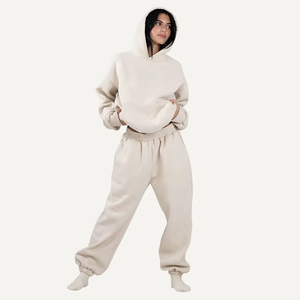 Conjunto de Sudadera con Capucha Blanca Unisex, Manga Larga, Patrón Geométrico, Ropa Deportiva, Bolsillos Laterales, Corte Holgado, 100% Algodón - Product Image 3