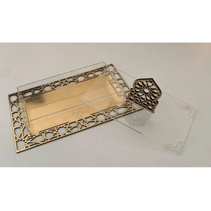 Plateau de service islamique géométrique de luxe Kraft World, résistant à la chaleur, compatible micro-ondes, base en métal doré filigrané, décoratif pour Ramadan et Eid - Product Image 6