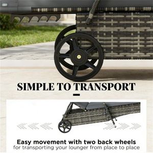 Sedia a Sdraio da Esterno in Rattan Grigio con Schienale per Cortile, Giardino o Bordo Piscina - Product Image 2