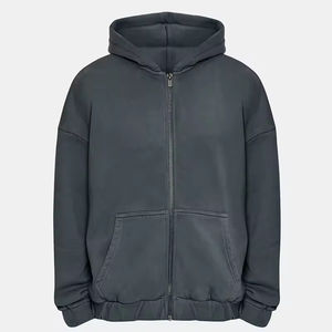 Cheap Price Embroidered Winter <b>Full</b> <b>Zip</b> Hoodies Hip Hop Black Custom Zipper Drop Shoulder Men's 100% Cotton <b>Sweatshirt</b> - Product Image 3