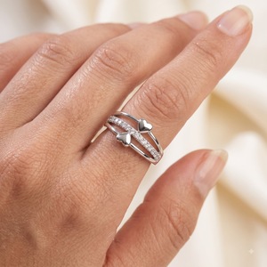 Bague en platine PT950 pour femme avec diamant en forme de cœur, diamants naturels taille brillant ronde couleur G, style romantique pour fiançailles - Product Image 5
